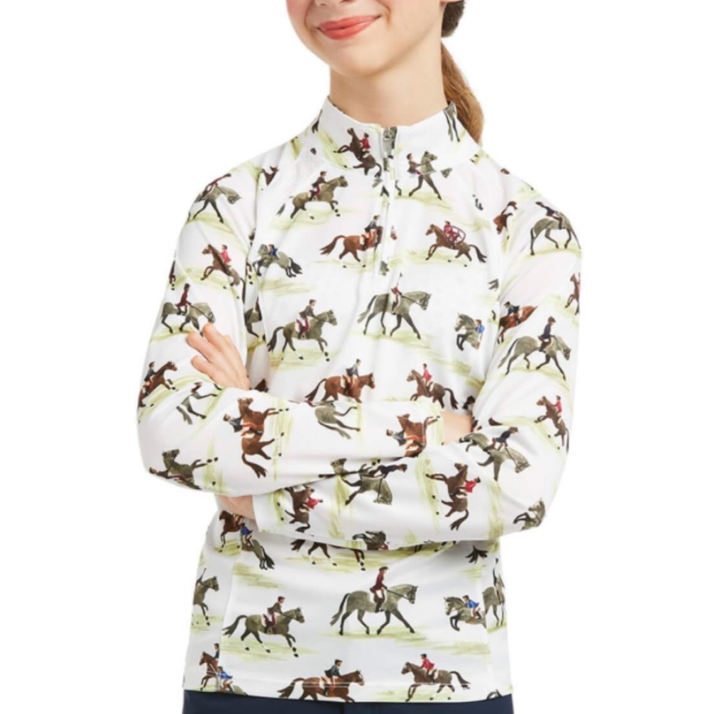 Ariat Girls Horse Print Sunstopper Long Sleeve 1/4 Zip Equestrian Shirt NWT-XXL